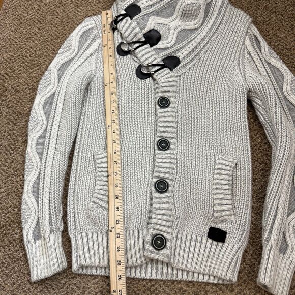 LCR Men’s Cable Knit Chunky Wool Blend Cardigan Neutral Size M - Picture 6 of 12